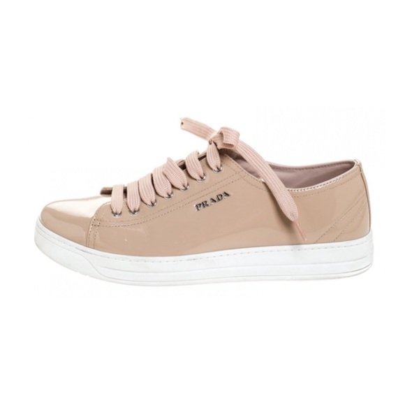 Prada 🇮🇹 Beige Patent Sneakers - Size 38 - Picture 1 of 12